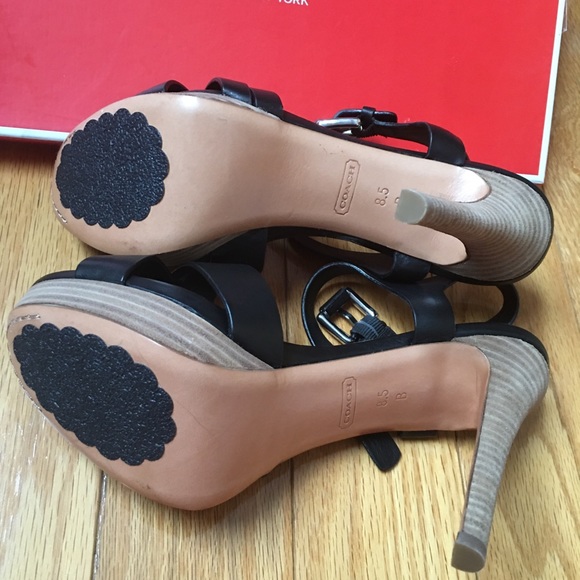 Coach 8.5 Dani Veg Leather Black Platforms Sandals - Picture 5 of 10